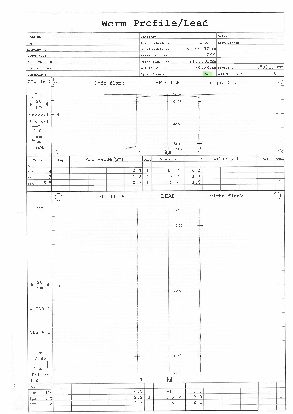 WG2000 ZAウォーム 歯形・リード測定例